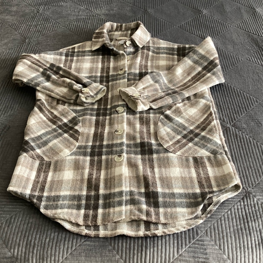 NOA Women's Wool Blend Plaid Collar Shacket Shirt Jacket Size M EUC